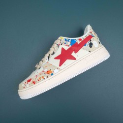 A Bathing Ape Bape Sta Red White Khaki Bape Casual Shoes For Men Women 