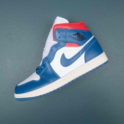 Air Jordan 1 Mid French Blue Gym Red Women AJ1 Basketball Shoes BQ6472-146 