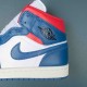 Air Jordan 1 Mid French Blue Gym Red Women AJ1 Basketball Shoes BQ6472-146