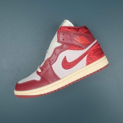 Air Jordan 1 Mid SE Tiki Leaf Team Red Women AJ1 Shoes DZ2820-601 