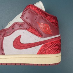 Air Jordan 1 Mid SE Tiki Leaf Team Red Women AJ1 Shoes DZ2820-601 