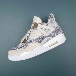 Nike Air Jordan 4 Premium Snakeskin AJ4 White Gray Basketball Shoes For Men 