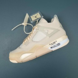 Nike Air OFF-WHITE x Air Jordan 4 Sail AJ4OW Khaki Basketball Shoes For Men 