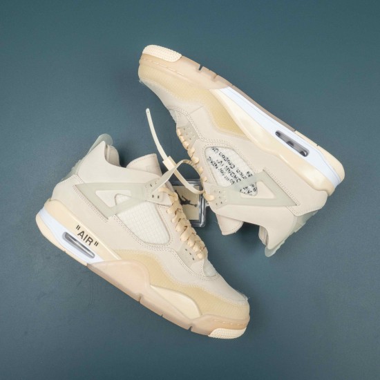 Nike Air OFF-WHITE x Air Jordan 4 Sail AJ4OW Khaki Basketball Shoes For Men