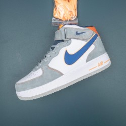 Nike Air Force 1 White Gray Blue Mid-top AF1 Casual Shoes For Men Women 