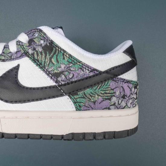 Nike Dunk Low Floral Tapestry White Black Green Women Casual Shoes